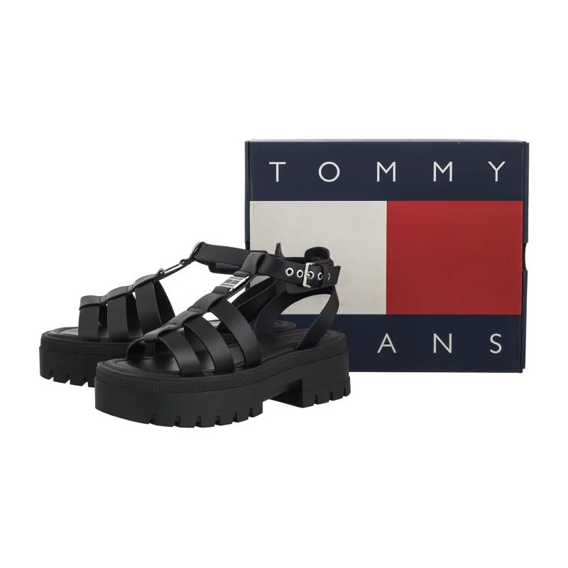 Tommy Hilfiger Tjw Fisherman Leather Max Sandal Black EN0EN029943 BDS (TH1460-a) shoes