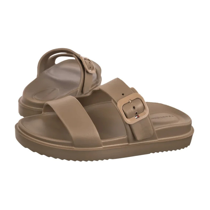Tommy Hilfiger Th Double Strap Sandal Pearl Safari Canvas Pearlized FW0FW09114 0HT (TH1475-a) Sieviešu apavi/Flip Flops