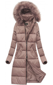LONG QUILTED HOODED WINTER JACKET VINTAGE PINK (7751BIG) striukė