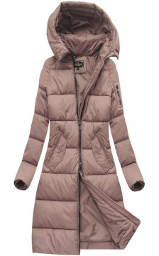 LONG QUILTED HOODED WINTER JACKET VINTAGE PINK (7751BIG) striukė