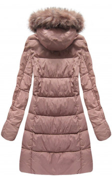 LONG QUILTED HOODED JACKET VINTAGE PINK (7702BIG) striukė