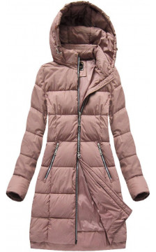 LONG QUILTED HOODED JACKET VINTAGE PINK (7702BIG) striukė