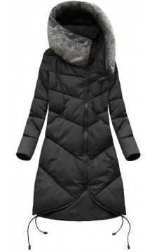 LONG HOODED WINTER JACKET BLACK (7755) striukė