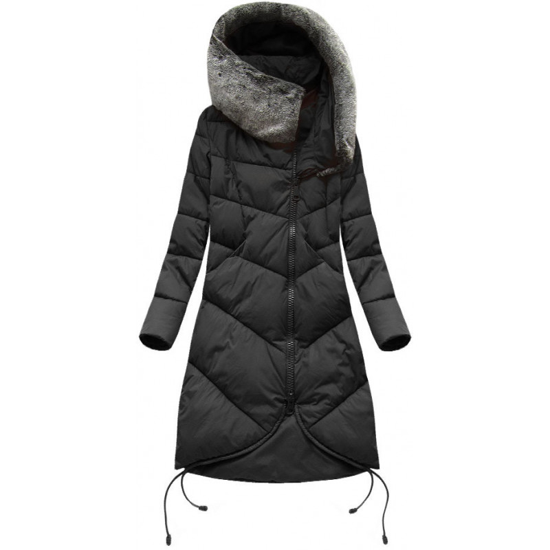 LONG HOODED WINTER JACKET BLACK (7755) striukė