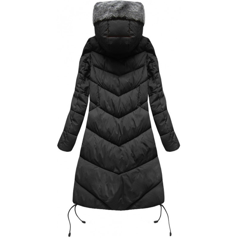 LONG HOODED WINTER JACKET BLACK (7755) striukė