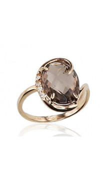 Zelta gredzens 1100023(Au-Y)_CZ+KZSM, Dzeltenais Zelts 585°, Cirkoni , Dūmu kvarcs