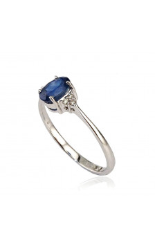 Auksinis žiedas 1100091(Au-W)_DI+SA, Baltas Auksas 585°, Briliantai , Safyras