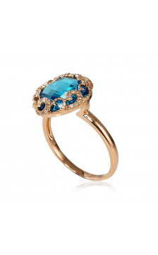 Gold ring 1100093(Au-R)_DI+TZB, Red Gold 585°, Diamonds , Blue Topaz