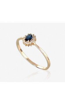 Gold ring 1100100(Au-R+PRh-W)_DI+SA, Red Gold 585°, Rhodium (Plating) , Diamonds , Sapphire