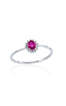 Gold ring 1100100(Au-W)_DI+RB, White Gold 585°, Diamonds , Ruby