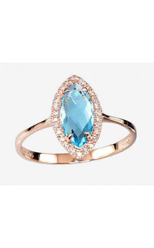 Gold ring 1100124(Au-R)_DI+TZLB, Red Gold 585°, Diamonds , Sky Blue Topaz