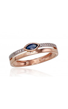 Gold ring 1100418(Au-R+PRh-W)_DI+SA, Red Gold 585°, Rhodium (Plating) , Diamonds , Sapphire