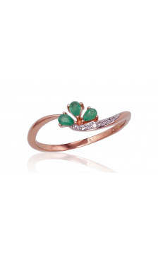 Gold ring 1100420(Au-R+PRh-W)_DI+EM, Red Gold 585°, Rhodium (Plating) , Diamonds , Emerald