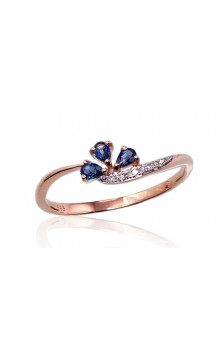 Gold ring 1100420(Au-R+PRh-W)_DI+SA, Red Gold 585°, Rhodium (Plating) , Diamonds , Sapphire