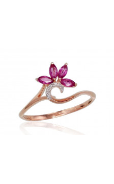 Zelta gredzens 1100421(Au-R+PRh-W)_DI+RB, Sarkanais Zelts 585°, rodijs (pārklājums) , Briljanti , Rubīns