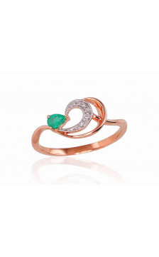 Gold ring 1100521(Au-R+PRh-W)_DI+EM, Red Gold 585°, Rhodium (Plating) , Diamonds , Emerald