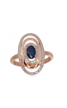 Gold ring 1100813(Au-R+PRh-W)_DI+SA, Red Gold 585°, Rhodium (Plating) , Diamonds , Sapphire