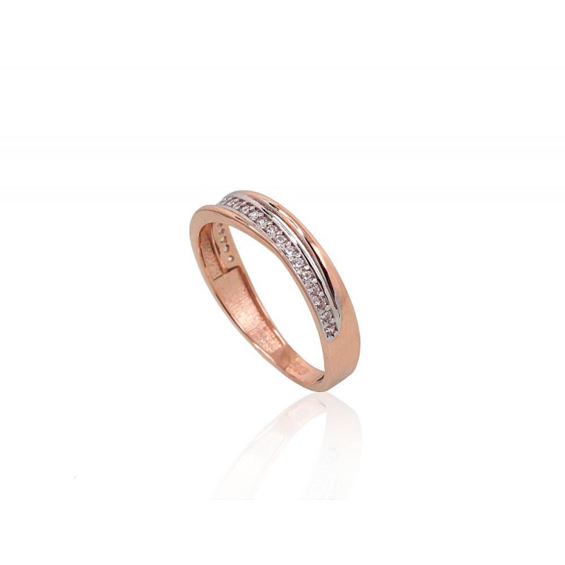 Gold ring 1100877(Au-R+PRh-W)_CZ, Red Gold 585°, Rhodium (Plating) , Zirkons