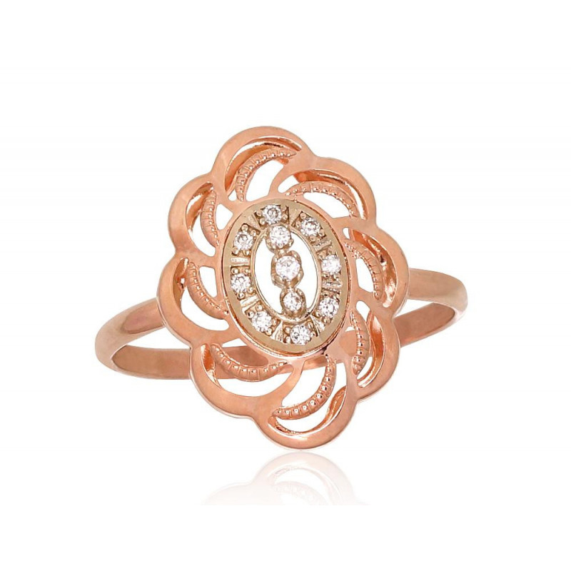 Zelta gredzens 1100899(Au-R+Au-W)_CZ, Sarkanais/Baltais Zelts 585°, Cirkoni