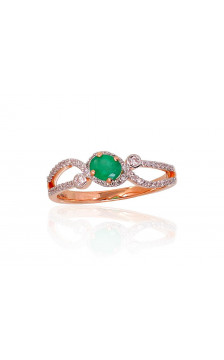 Gold ring 1100903(Au-R+PRh-W)_DI+EM, Red Gold 585°, Rhodium (Plating) , Diamonds , Emerald