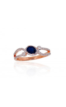 Gold ring 1100903(Au-R+PRh-W)_DI+SA, Red Gold 585°, Rhodium (Plating) , Diamonds , Sapphire