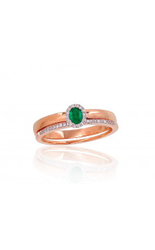 Gold ring 1100904(Au-R+PRh-W)_DI+EM, Red Gold 585°, Rhodium (Plating) , Diamonds , Emerald