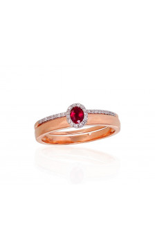 Gold ring 1100904(Au-R+PRh-W)_DI+RB, Red Gold 585°, Rhodium (Plating) , Diamonds , Ruby