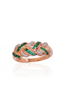 Gold ring 1100905(Au-R+PRh-W)_DI+EM, Red Gold 585°, Rhodium (Plating) , Diamonds , Emerald