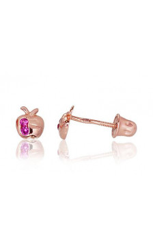 Gold screw studs earrings 1200086(Au-R)_CZ-RO, Red Gold 585°, Zirkons