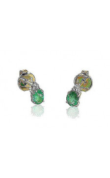 Gold classic studs earrings 1200248(Au-R+PRh-W)_DI+EM, Red Gold 585°, Rhodium (Plating) , Diamonds , Emerald