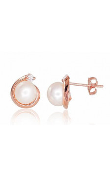 Gold classic studs earrings 1200254(Au-R)_CZ+PE, Red Gold 585°, Zirkons , Fresh-water Pearl