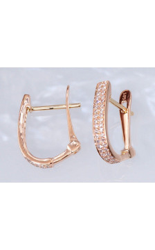 Gold earrings with 'english' lock 1200272(Au-R)_DI, Red Gold 585°, Diamonds