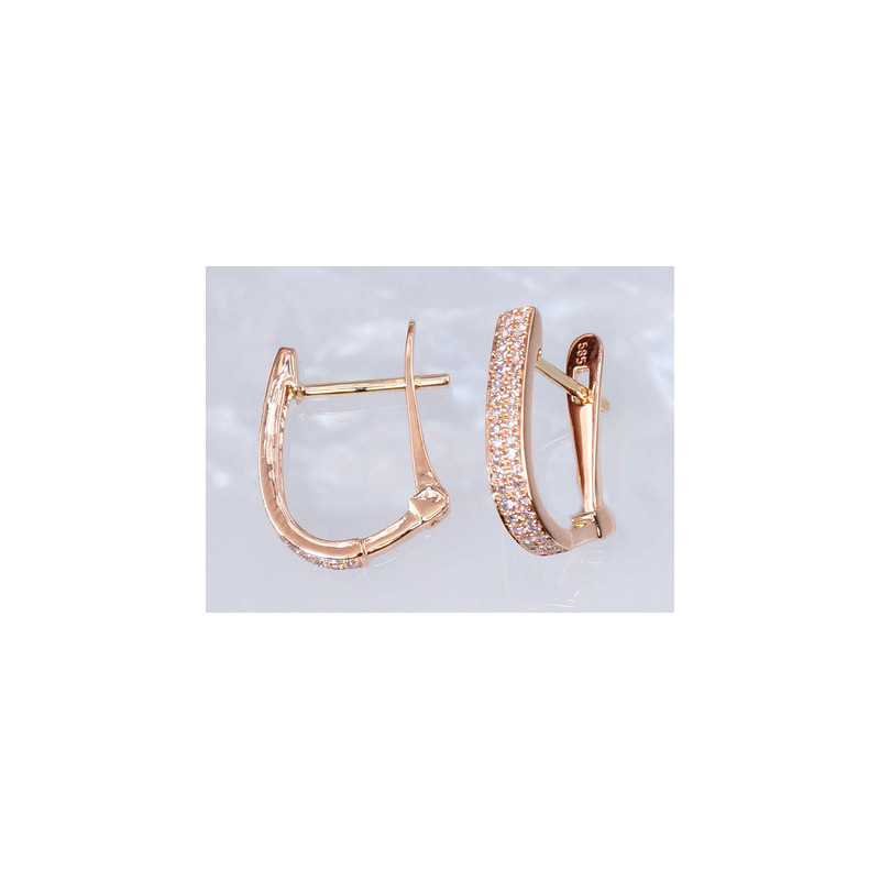 Gold earrings with 'english' lock 1200272(Au-R)_DI, Red Gold 585°, Diamonds