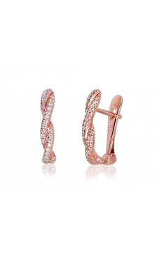 Gold earrings with 'english' lock 1200273(Au-R)_DI, Red Gold 585°, Diamonds