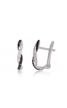 Zelta auskari ar 'angļu' slēdzēju 1200273(Au-W+PRh-Bk)_DI+DIBk, Baltais Zelts 585°, rodijs (pārklājums) , Briljanti ,