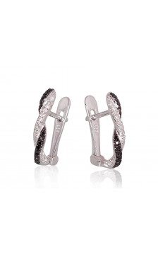 Zelta auskari ar 'angļu' slēdzēju 1200273(Au-W+PRh-Bk)_DI+DIBk, Baltais Zelts 585°, rodijs (pārklājums) , Briljanti ,