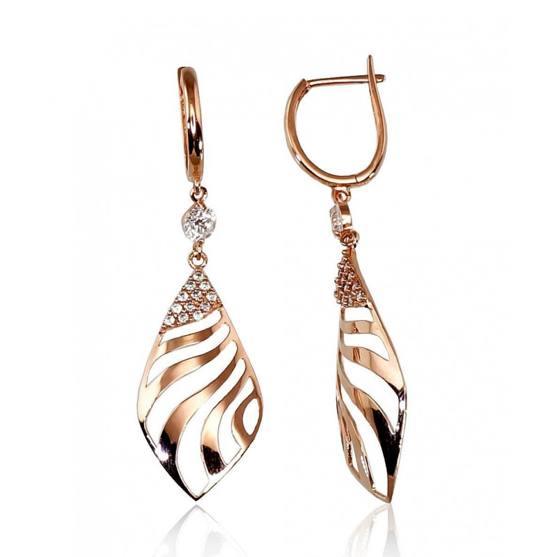 Gold earrings with 'english' lock 1200429(Au-R)_CZ, Red Gold 585°, Zirkons