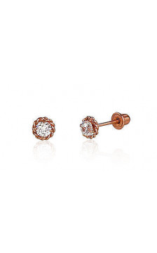 Gold screw studs earrings 1200499(Au-R)_CZ, Red Gold 585°, Zirkons