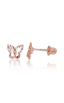 Gold screw studs earrings 1200500(Au-R)_CZ, Red Gold 585°, Zirkons