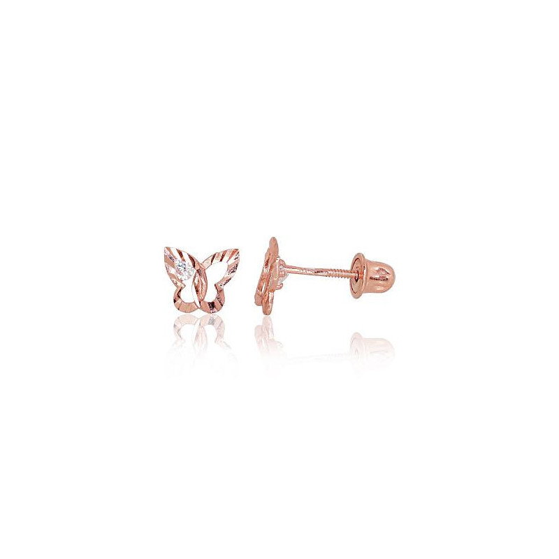 Gold screw studs earrings 1200500(Au-R)_CZ, Red Gold 585°, Zirkons