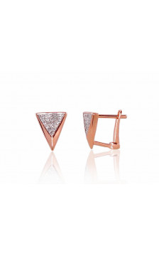Gold earrings with 'english' lock 1200793(Au-R+PRh-W)_DI, Red Gold 585°, Rhodium (Plating) , Diamonds
