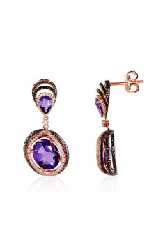 Gold classic studs earrings 1200803(Au-R+PRh-Bk)_DI+AM, Red Gold 585°, Rhodium (Plating) , Diamonds , Amethyst