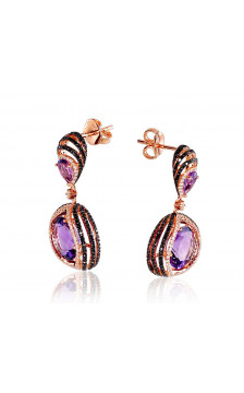 Gold classic studs earrings 1200803(Au-R+PRh-Bk)_DI+AM, Red Gold 585°, Rhodium (Plating) , Diamonds , Amethyst