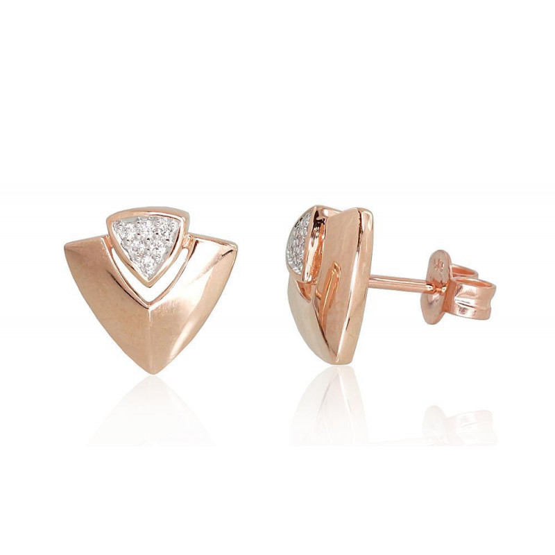 Gold classic studs earrings 1201008(Au-R+PRh-W)_DI, Red Gold 585°, Rhodium (Plating) , Diamonds