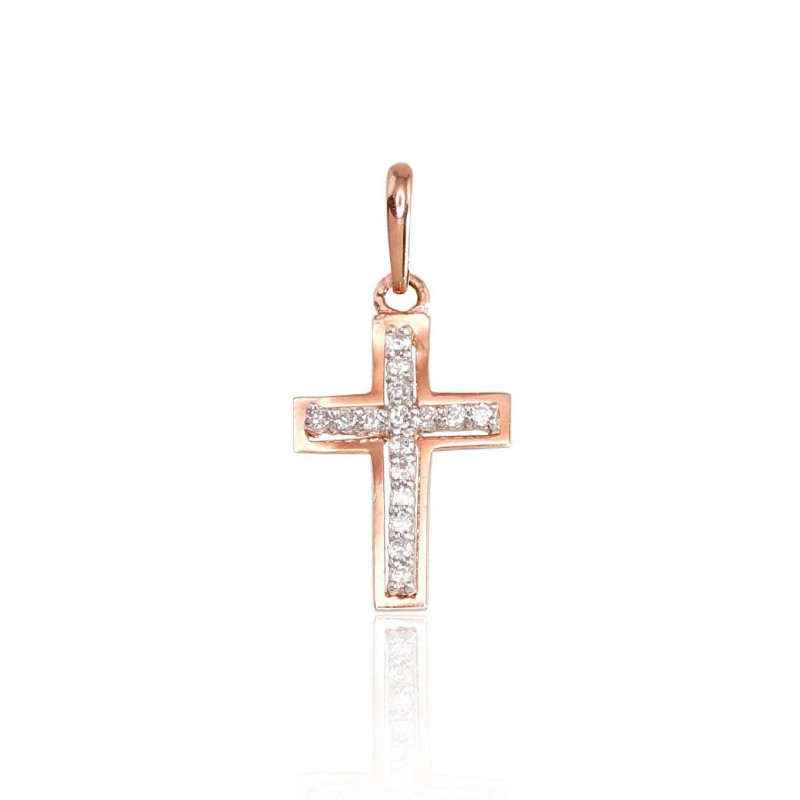 Auksinis pakabukas 1300175(Au-R+Au-W)_CZ, Raudonas/Baltas Auksas 585°, Cirkonai