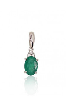 Gold pendant 1300177(Au-W)_DI+EM, White Gold 585°, Diamonds , Emerald