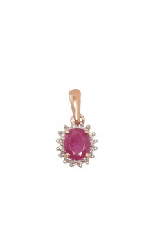 Gold pendant 1300178(Au-R+PRh-W)_DI+RB, Red Gold 585°, Rhodium (Plating) , Diamonds , Ruby