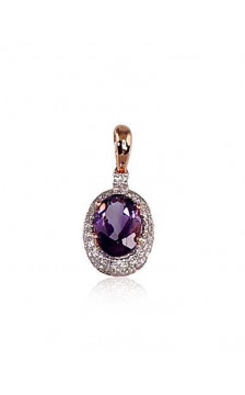 Gold pendant 1300264(Au-R+PRh-W)_DI+AM, Red Gold 585°, Rhodium (Plating) , Diamonds , Amethyst