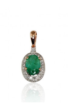 Gold pendant 1300264(Au-R+PRh-W)_DI+EM, Red Gold 585°, Rhodium (Plating) , Diamonds , Emerald