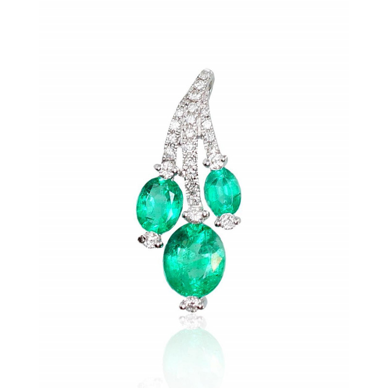 Auksinis pakabukas 1300320(Au-W)_DI+EM, Baltas Auksas 585°, Briliantai , Smaragdas